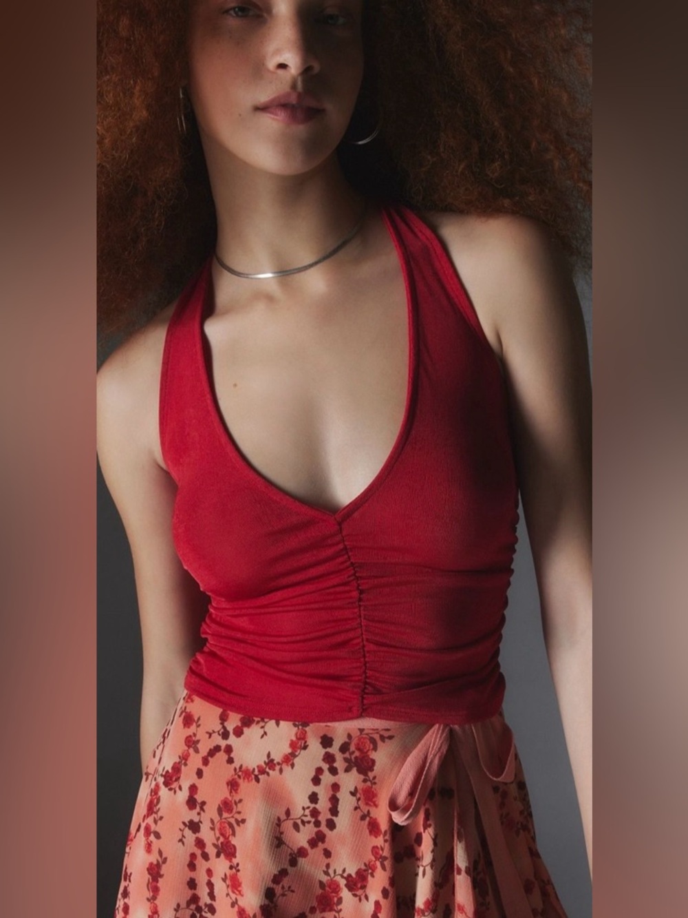 Urban Outfitters Silence + Noise Red Ruched Halter Top | XS